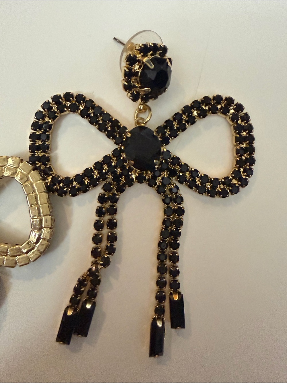 Bow Drop Earrings in Black and Gold